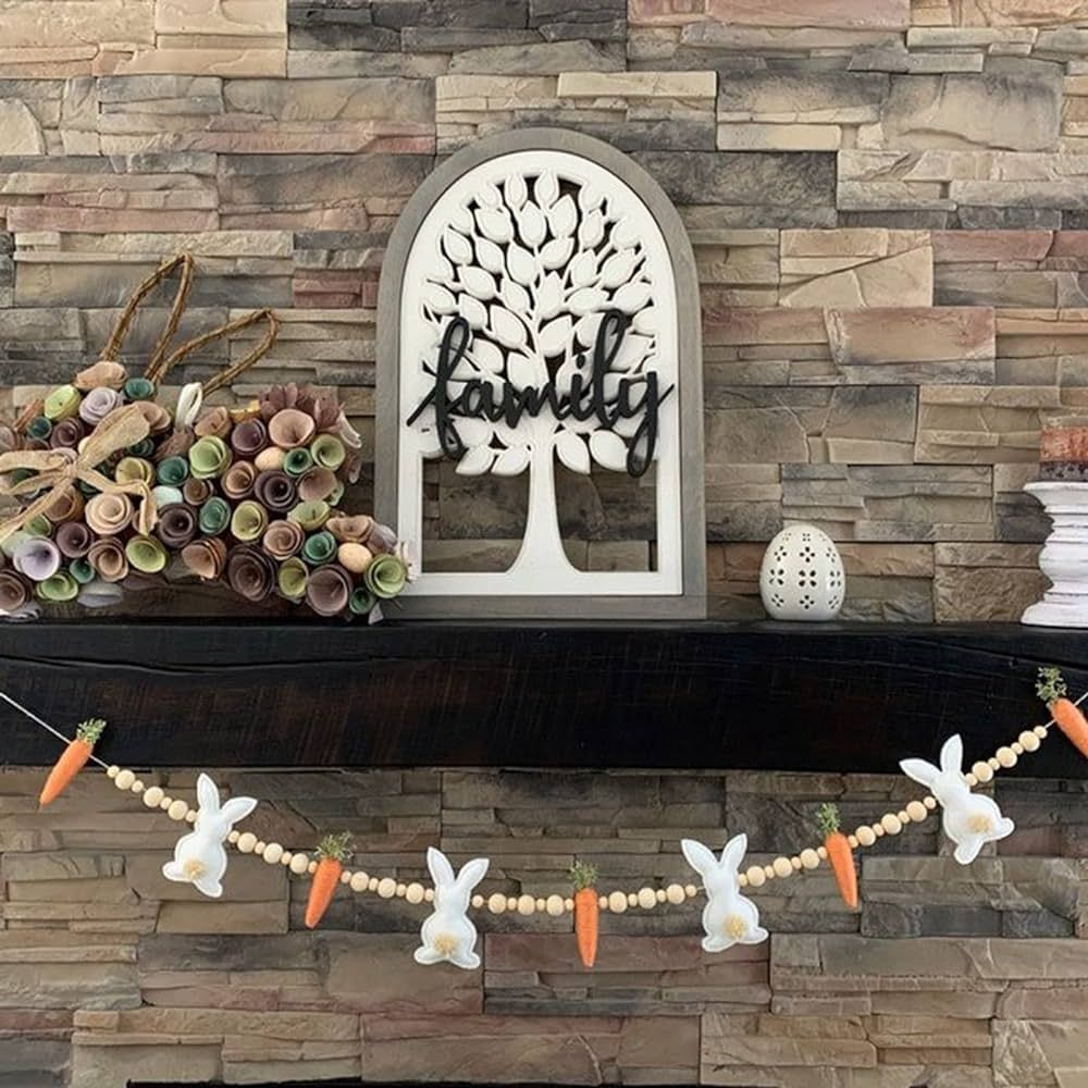 Easter Bunny Carrot Garland, Artificial Hanging Wooden Beads Bunny Banners, Indoor Spring Ornamen... | Amazon (US)