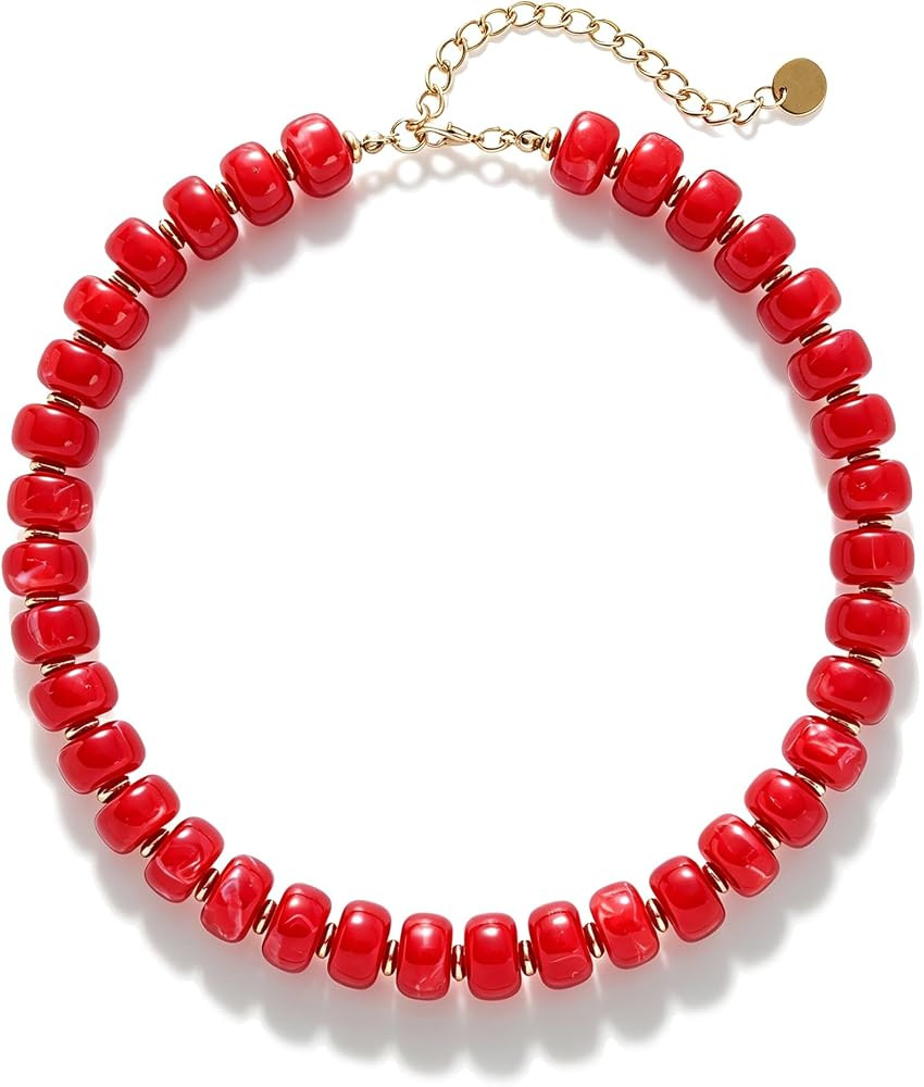 Chunky Beaded Necklace for Women Boho Statement Choker Necklace Trendy Resin Beads Summer Beach J... | Amazon (US)