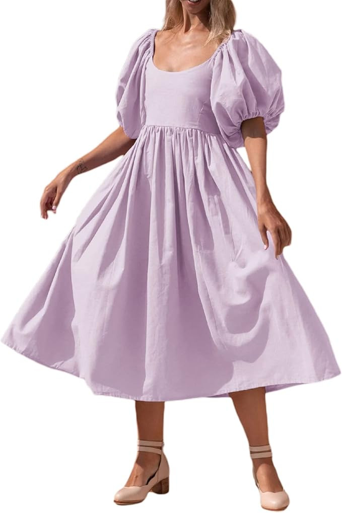 BHGHB Women's Y2k Ruffle Puff Sleeve Mini Dress Square Neck A-Line Smocked Tiered Mini Dress High... | Amazon (US)