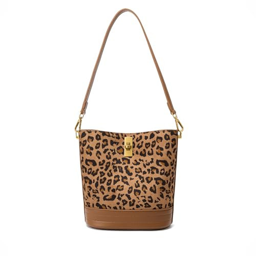 ONE2MAY Small Bucket Bag Bucket Purse for Women Shoulder Purse Crossbody Handbag Mini Faux Suede Hobo Bag (Brown leopard) | Amazon (US)
