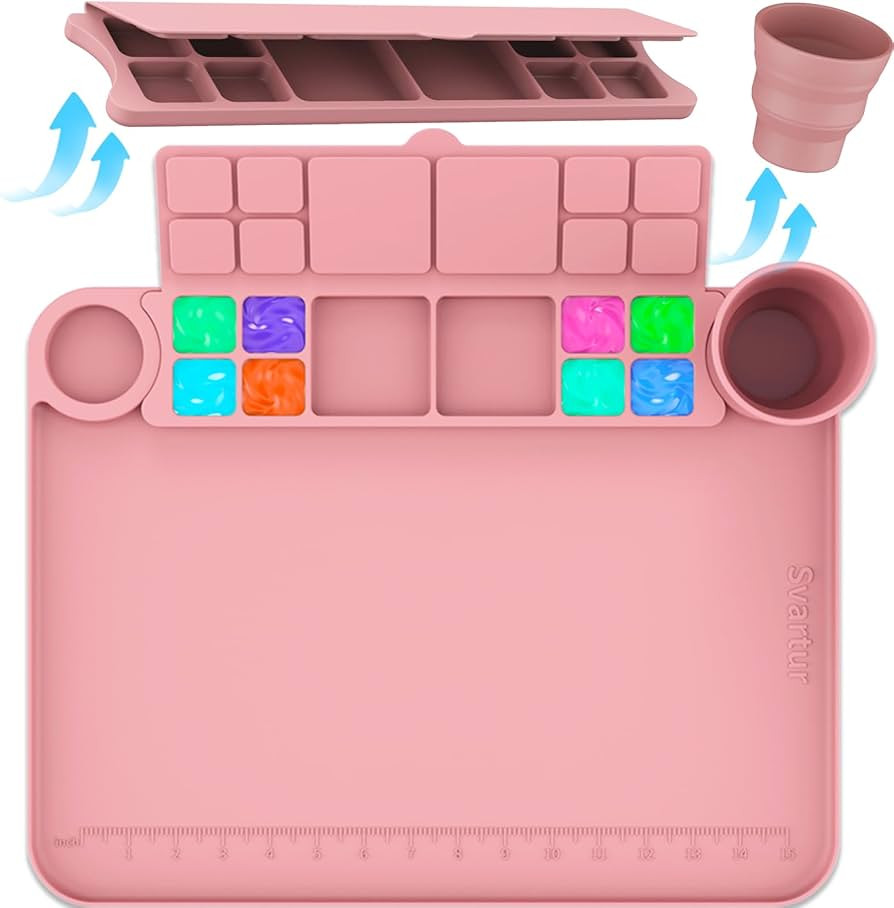 Silicone Painting Mat with Cup and Palette Removable, 17"X13" Thick Silicone Art Mat for Craft wi... | Amazon (US)