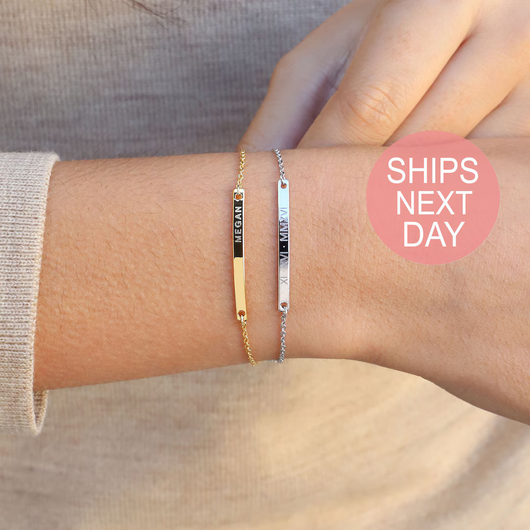 Personalized Bracelet for Women Gold Bar Bracelet Custom Initial Bracelet Friendship Custom Brace... | Etsy (US)