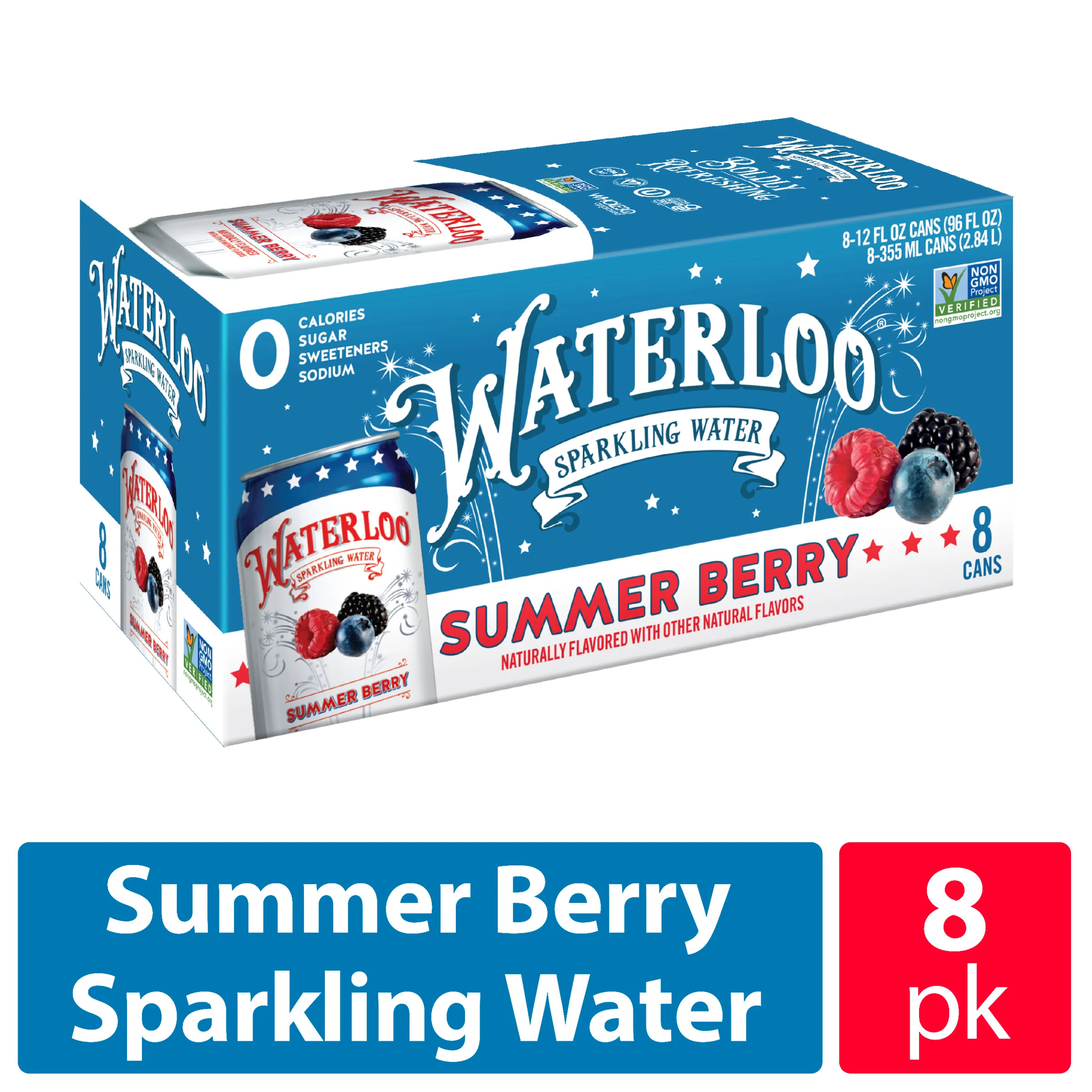 Waterloo Sparkling Water, Summer Berry, 12 fl oz, 8 Pack Cans | Walmart (US)