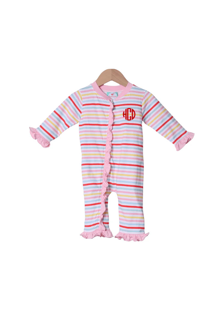 Cookie and Milk Multi Color Stripe Ruffle Zippy Pajamas | The Smocked Flamingo