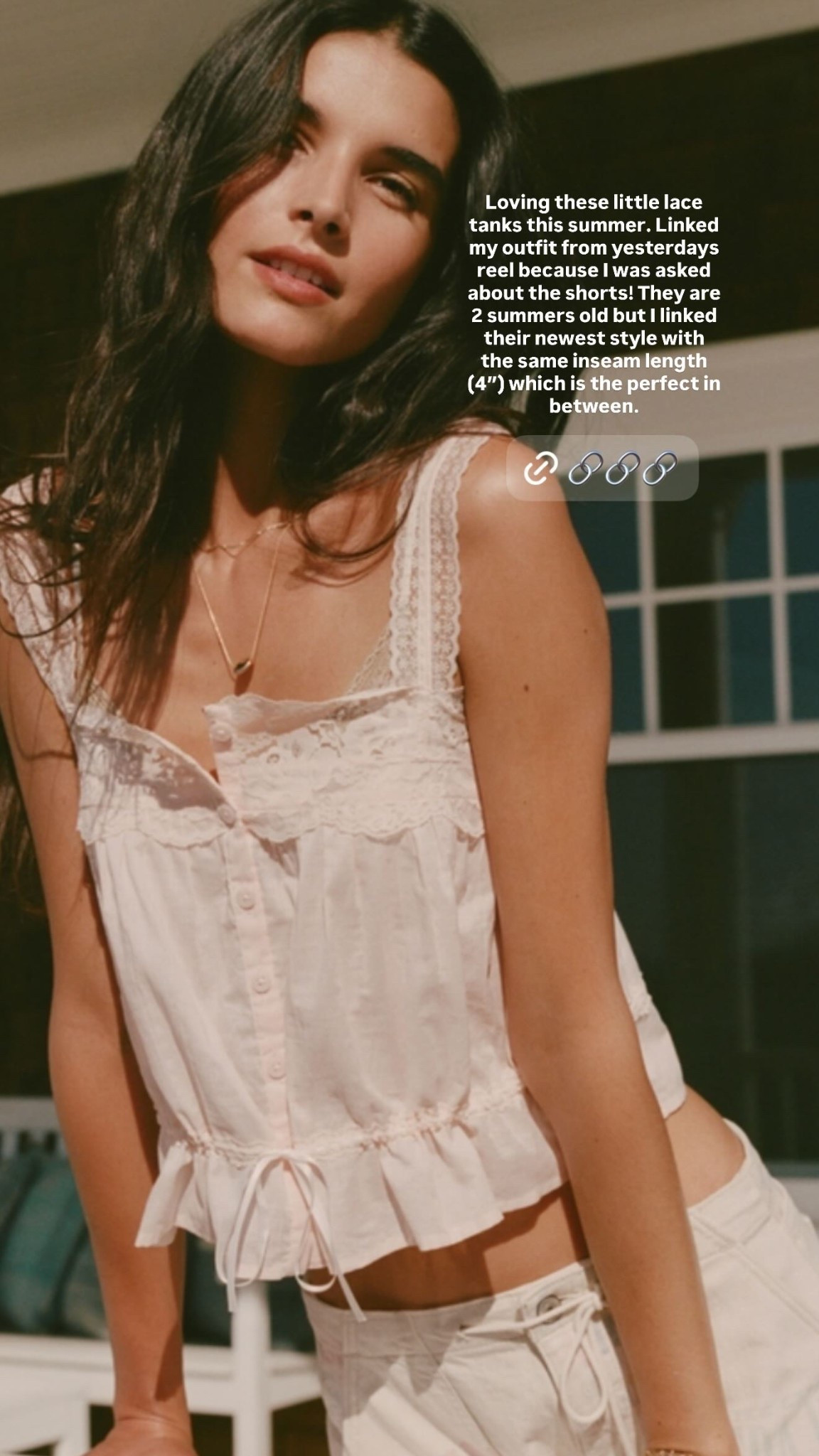 Loving these little lace tanks this summer. Linked my outfit from yesterdays reel because I was asked about the shorts! They are 2 summers old but I linked their newest style with the same inseam length (4”) which is the perfect in between.