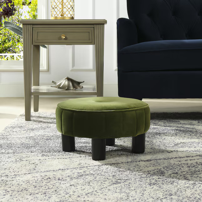 Jennifer Taylor Home Riley Glam Olive Green Performance Velvet Round Ottoman | Lowe's