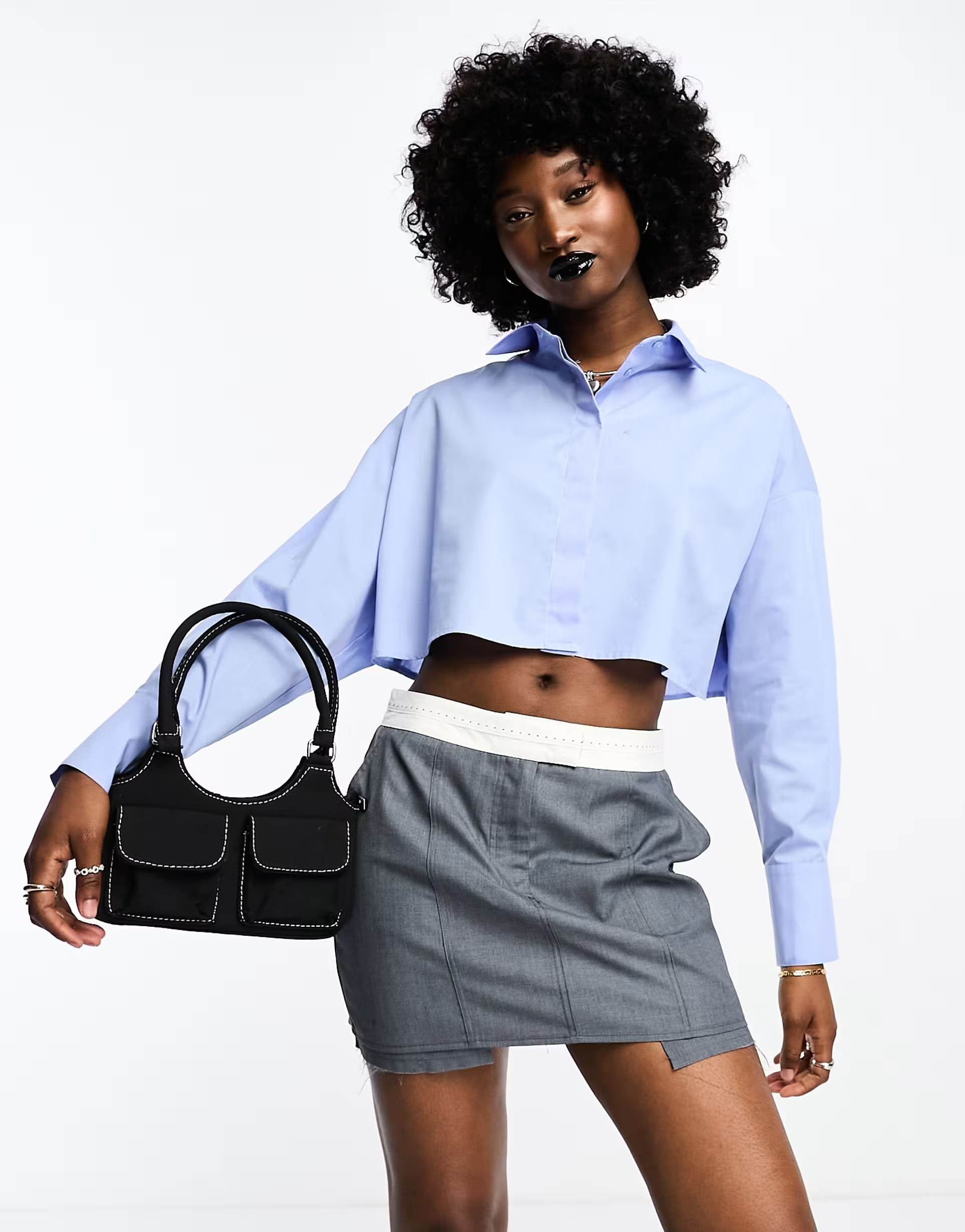 ASOS DESIGN ultimate cropped shirt in blue | ASOS (Global)