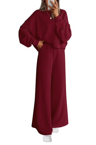 PRETTYGARDEN Women 2 Piece Outfits 2025 Fall Sweatsuits Crewneck Sweatshirt Wide Leg Sweatpants L... | Amazon (US)