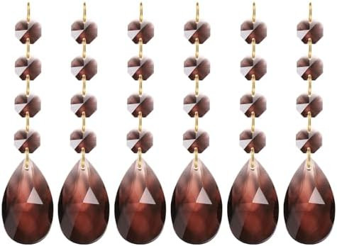 PATIKIL Teardrop Crystal Chandelier, 6 Pack 120mm Length Prisms Part Dark Brown | Amazon (US)