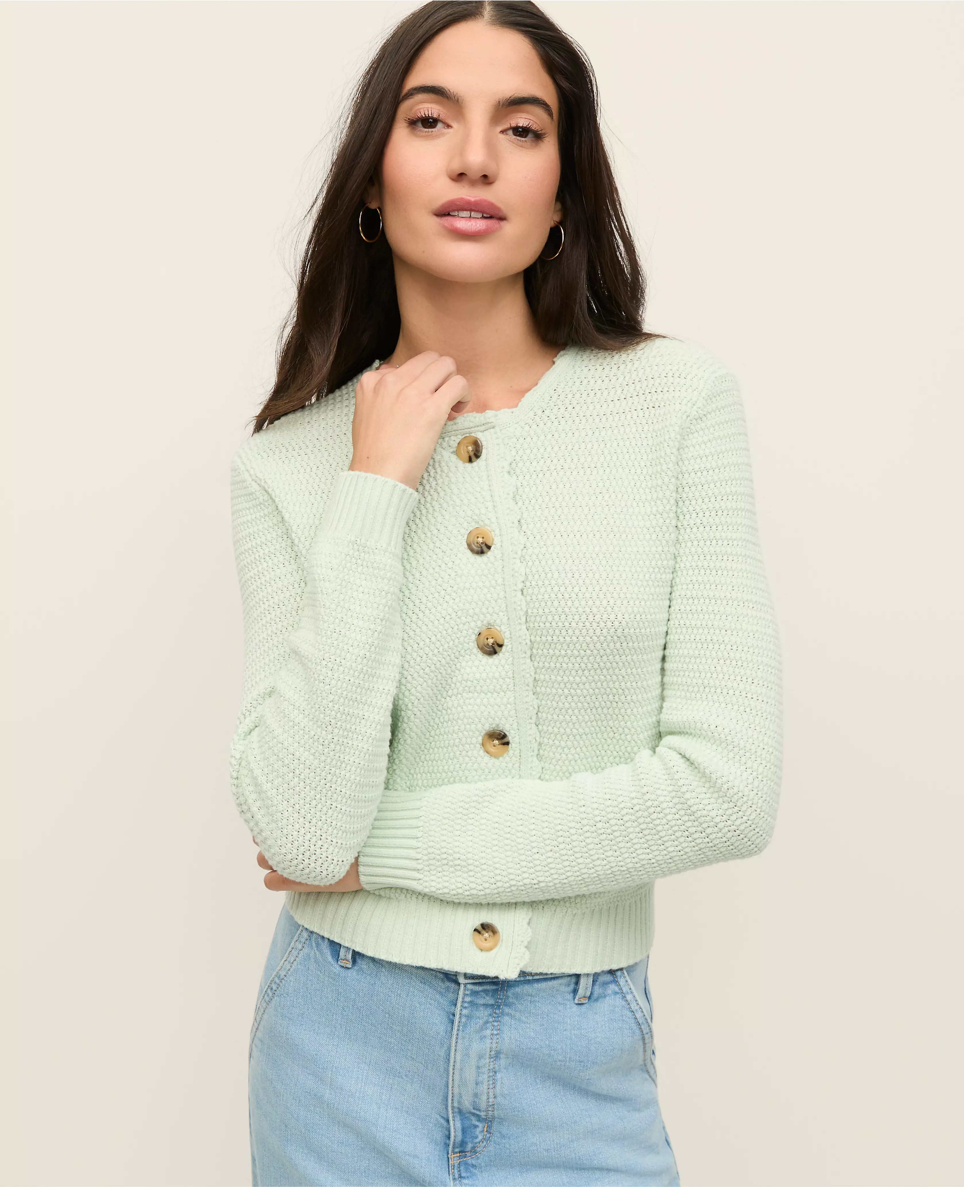 Scalloped Trim Cardigan | Ann Taylor