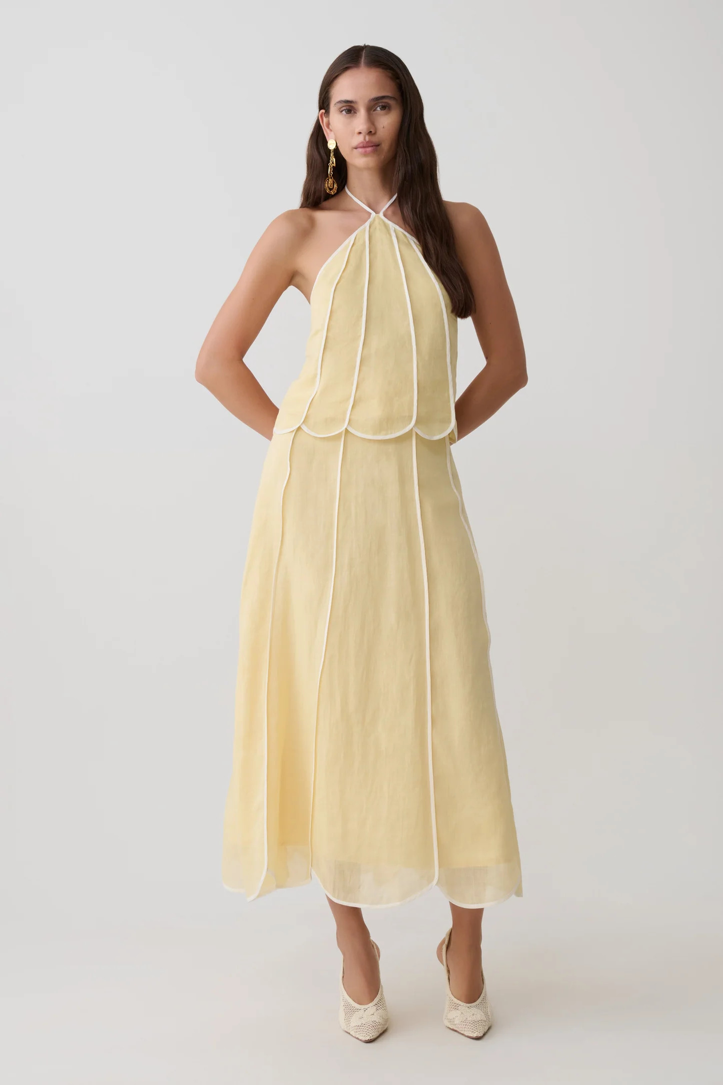 Georgia Panelled Midi Skirt - Butter | Meshki UK