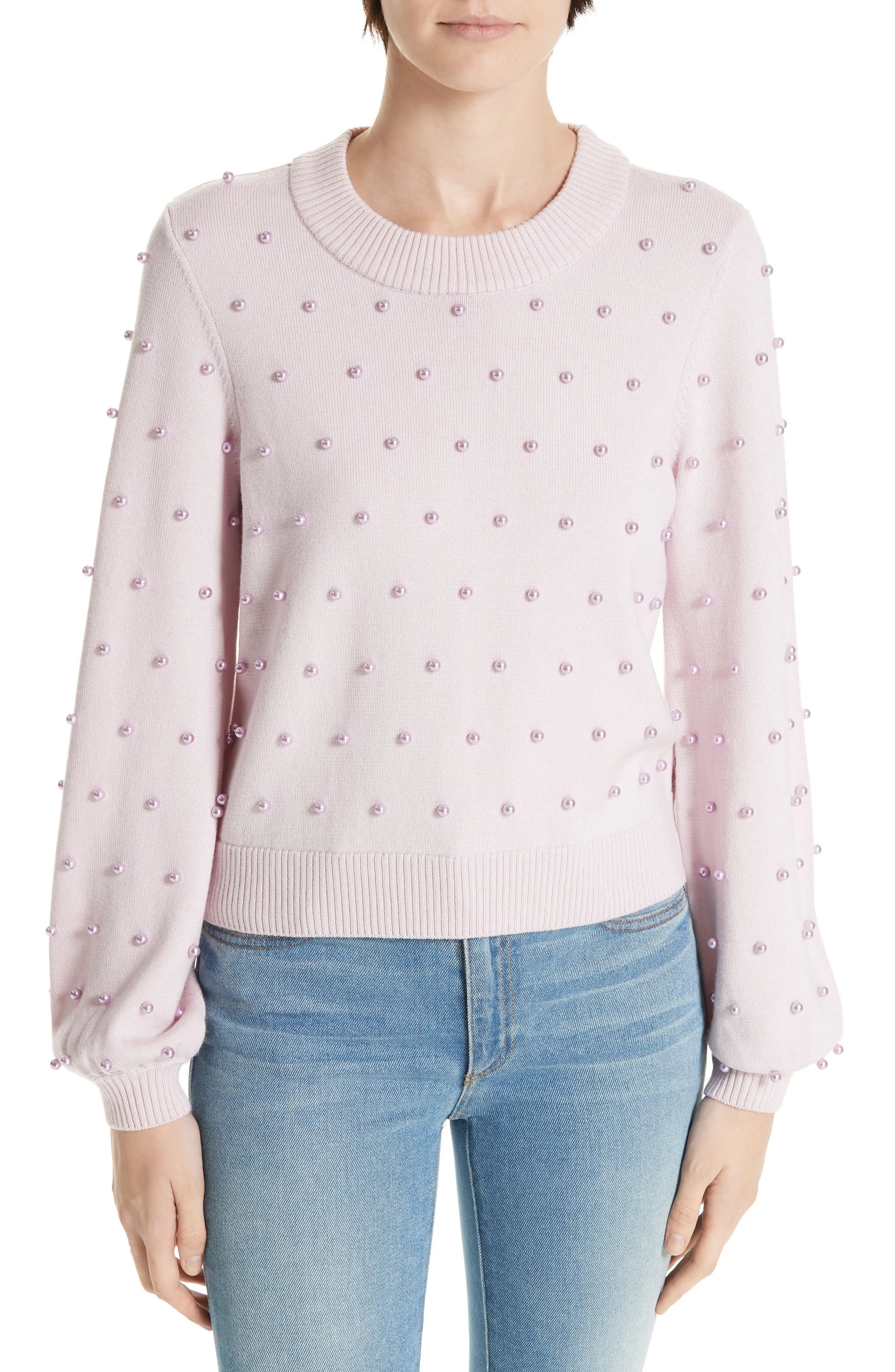 Women's Milly Imitation Pearl Embellished Wool Sweater | Nordstrom