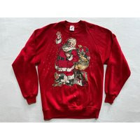 Ladies Vintage Christmas Sweatshirt Red Retro 80S Pullover Sweater Womens Santa Xmas Holiday Medium | Etsy (US)