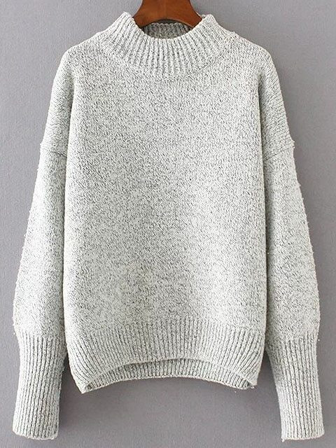 Grey Crew Neck Drop Shoulder Seam Sweater | SHEIN