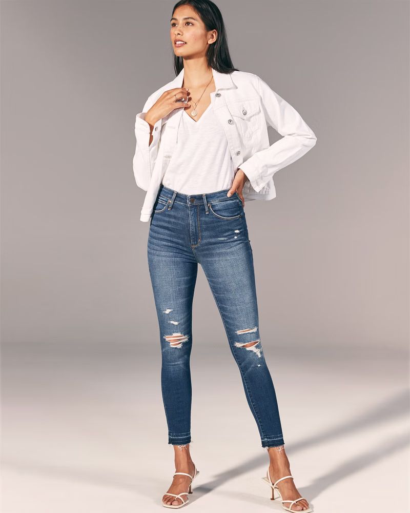 Women's Ripped High Rise Super Skinny Ankle Jeans | Women's Clearance | Abercrombie.com | Abercrombie & Fitch (US)