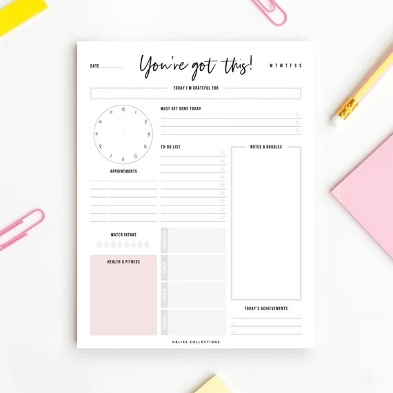 PRINTED Daily Planner Tear Off Pad, 50 Undated Sheets, Desk Accessory Notepad, Motivational Daily... | Etsy (US)