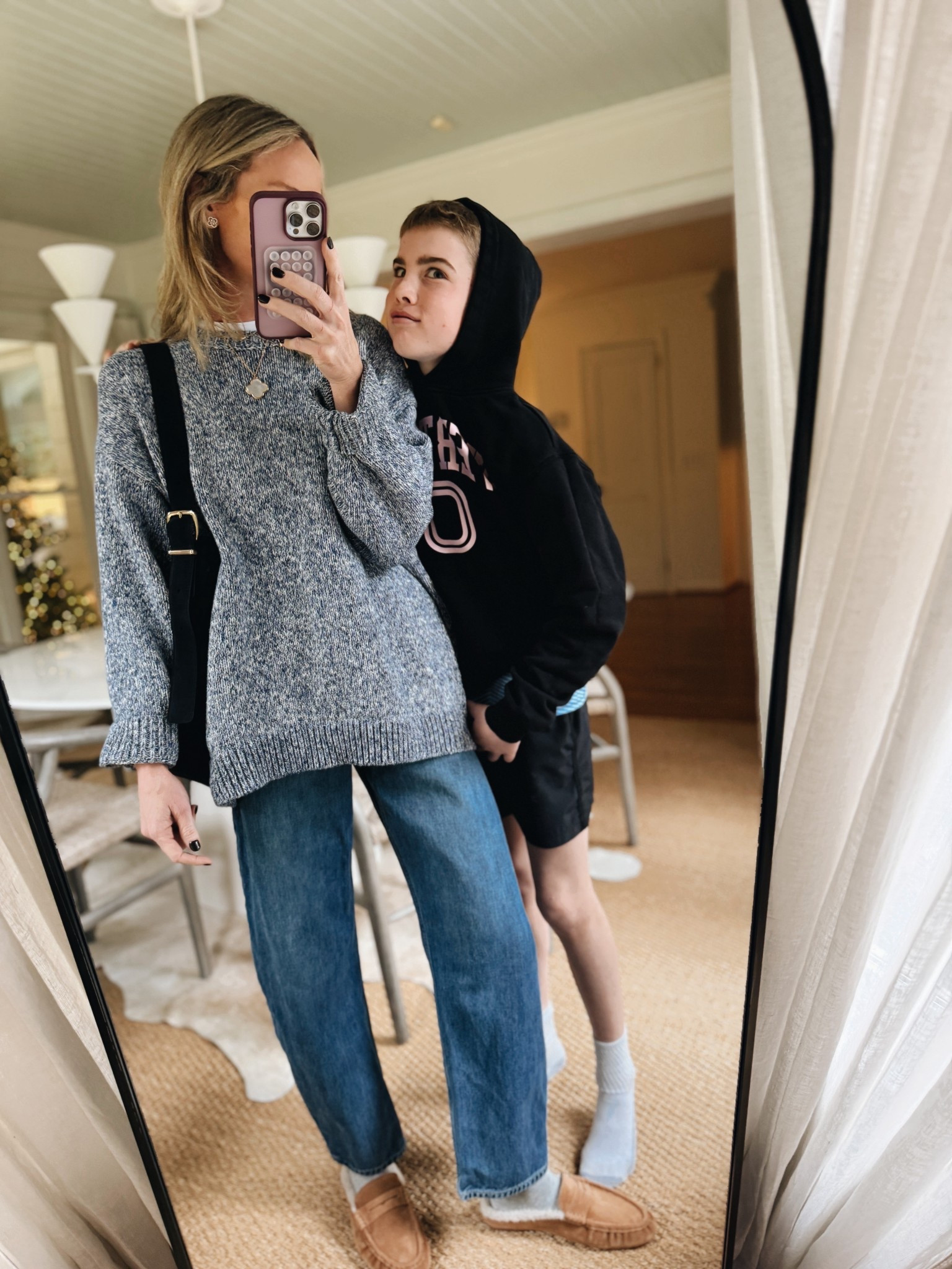 Weekend Uniform- size large sweater and 26 jeans. These shoes are UNREAL cute and cozy! 