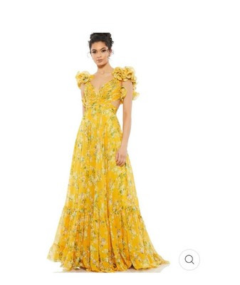 New With Tags MAC DUGGAL YELLOW RUFFLE TIERED FLORAL CUT-OUT CHIFFON GOWN  Sz 8 | eBay US