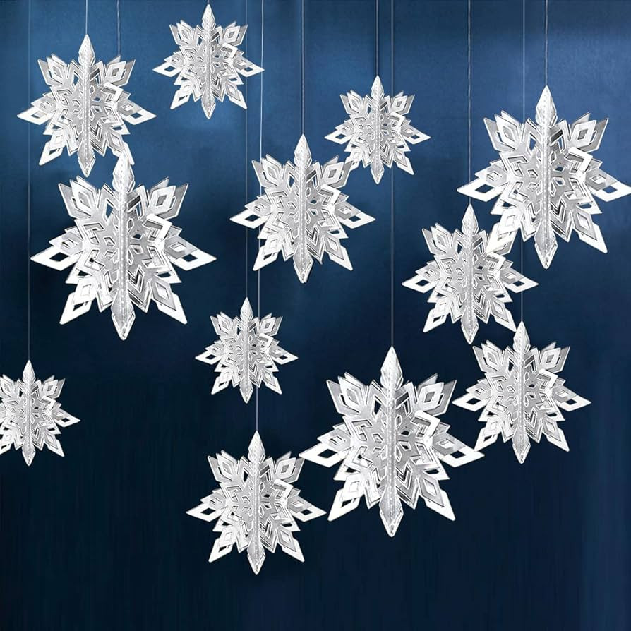 Winter Snowflake Hanging Decorations - 3D Large Silver Snowflakes Paper Hanging Garland for Chris... | Amazon (US)