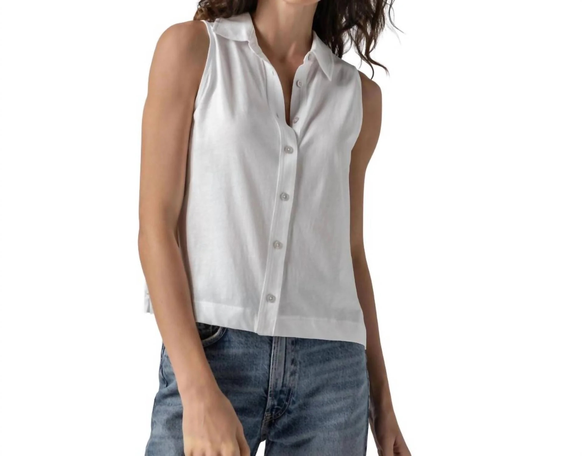 Sleeveless Button Down In White | Shop Simon