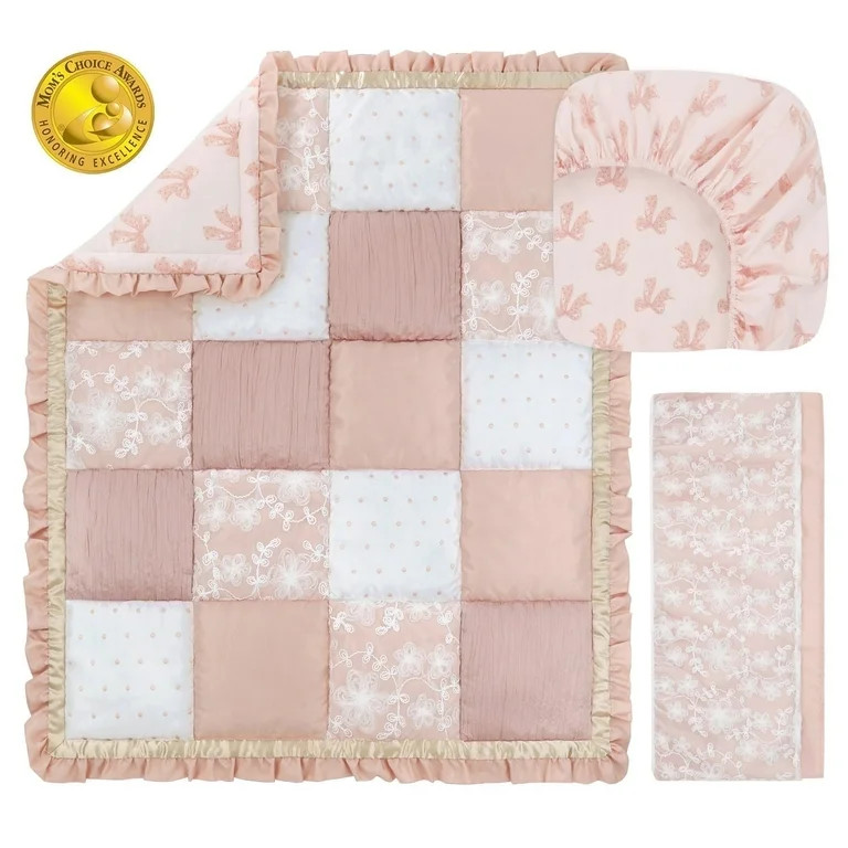 The Peanutshell 3-Piece Crib Bedding Set for Girls – Fitted Sheet, Dust Ruffle, Comforter – P... | Walmart (US)