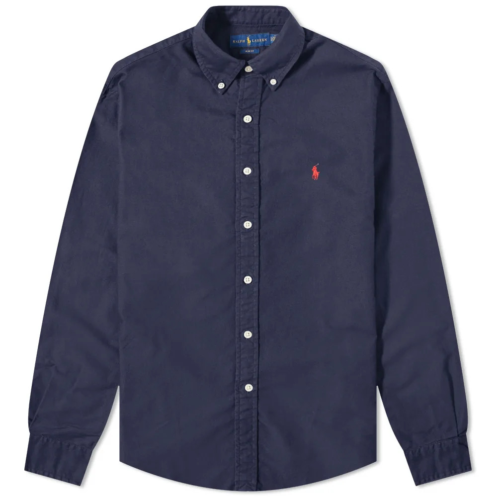 Polo Ralph Lauren Men's Slim Fit Garment Dyed Button Down Shirt in Royal Navy, Size Small | END. Clothing