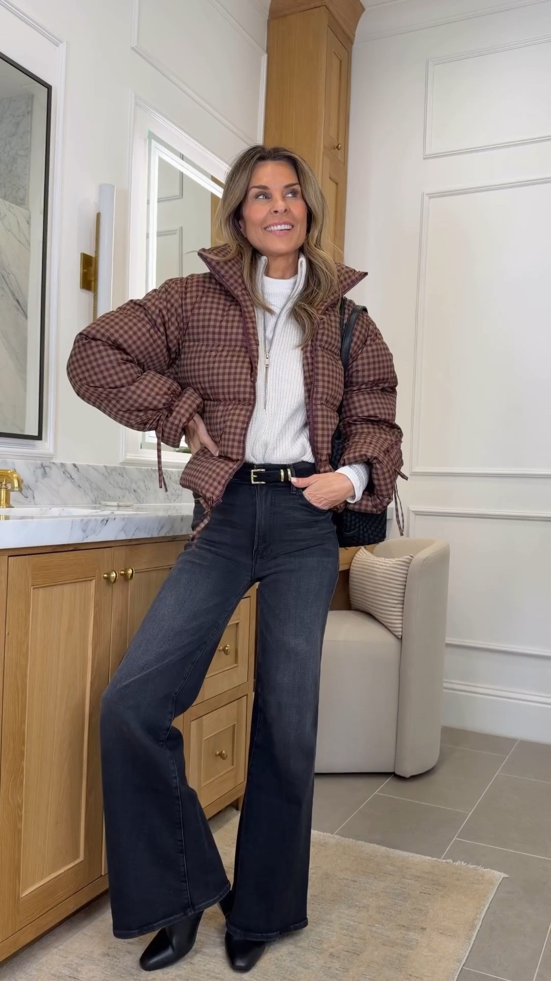 Day 2 of 7 of Chic but Warm looks! 
-Target burgundy check puffer size S
-Quince merino wool zip-up size XS
-Merino wool tights I wear in cold weather under jeans or ski gear. A little investment but I’ve had mine for over 3 years!
-Quince cashmere lounge/travel pant TTS. Had these for years and they have not stretched out!
-Quince cashmere hoodie size S
-Madewell turtleneck size S 
-Mother jeans TTS. I’m 5’6’’. I’ve linked my favorite look-for-less
-Inez boots discount code TAMMY15 TTS
-A favorite winter scent

#LTKootd