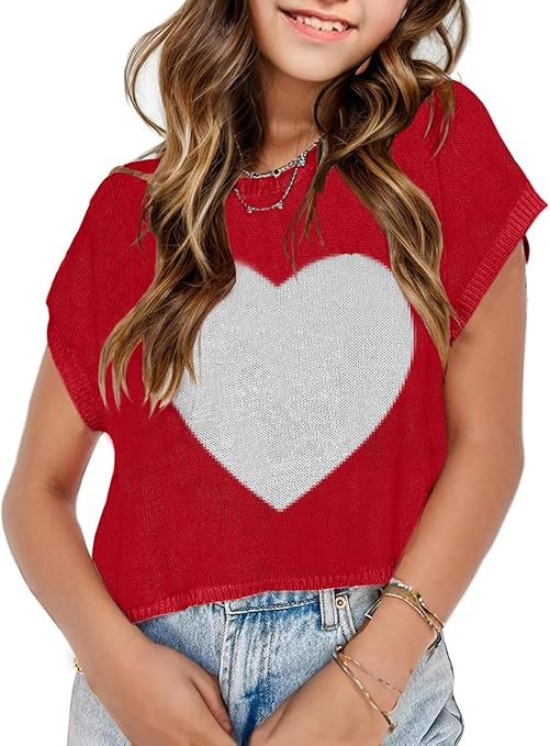 Putysenxi Girls Spring Crop Tops 2026 Summer Sweaters Cute Cap Sleeve Colorblock Loose Teen Top S... | Amazon (US)