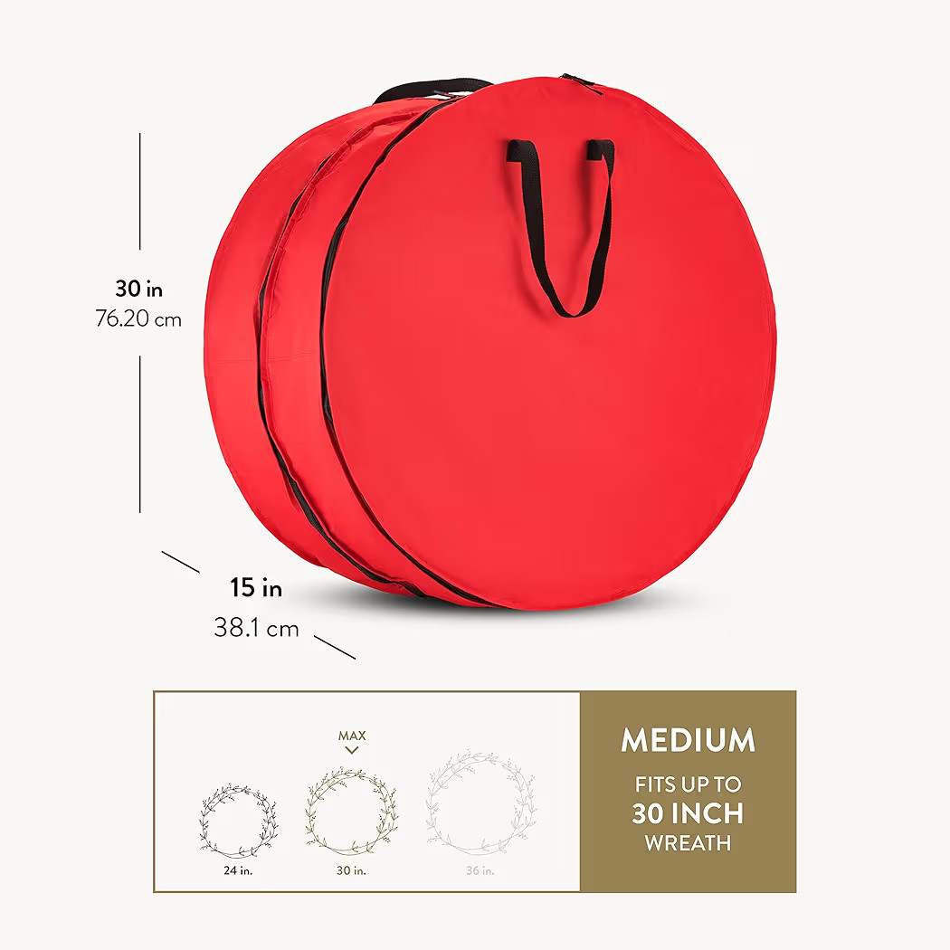 ZOBER Christmas Wreath Storage Container 30 Inch - Wreath Bag Fits 2 Wreaths Box - 600D Oxford Fa... | Amazon (US)