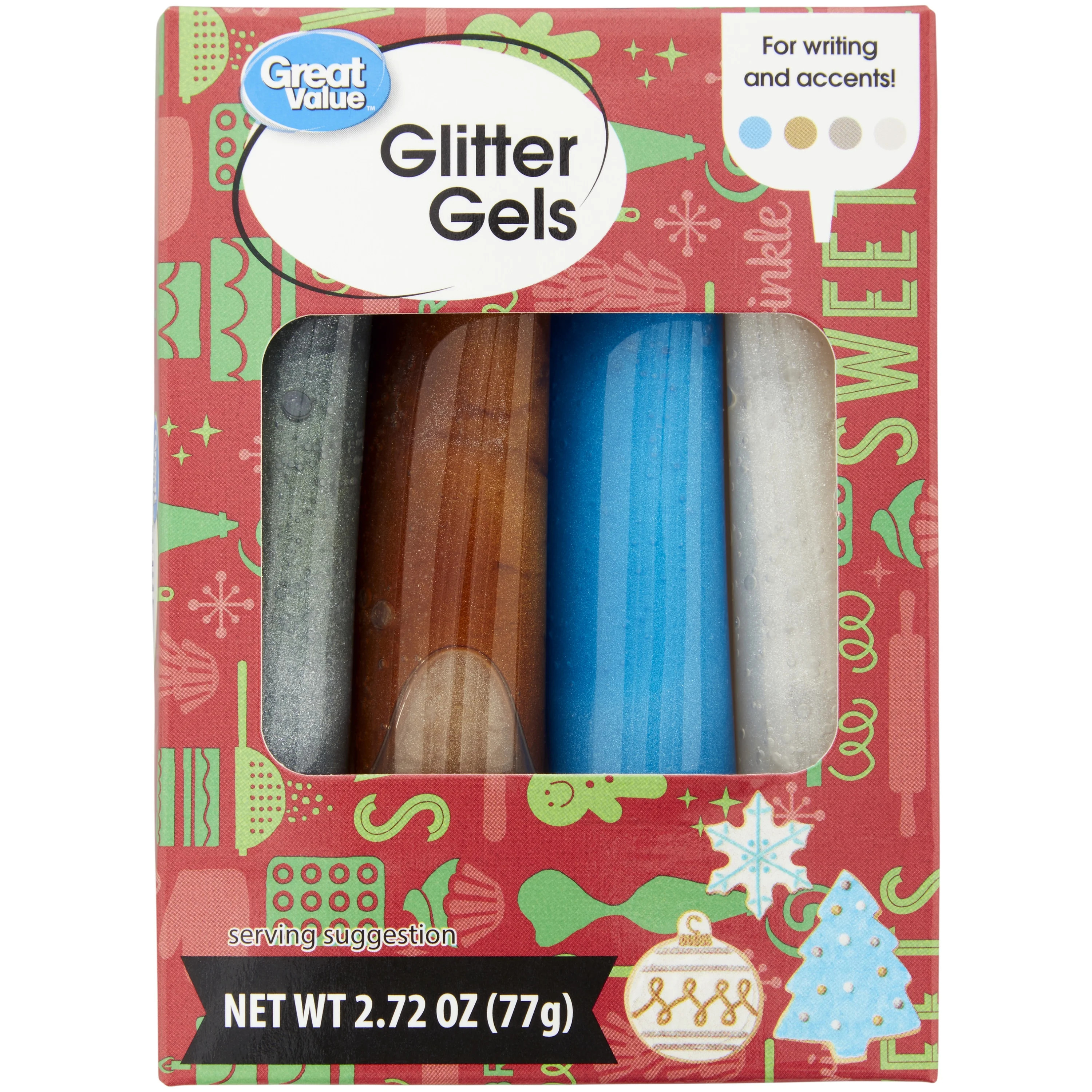 Great Value Silver, Gold, Blue and White Holiday Glitter Gel Frosting Tube Set, 2.72 oz. (4-Count... | Walmart (US)