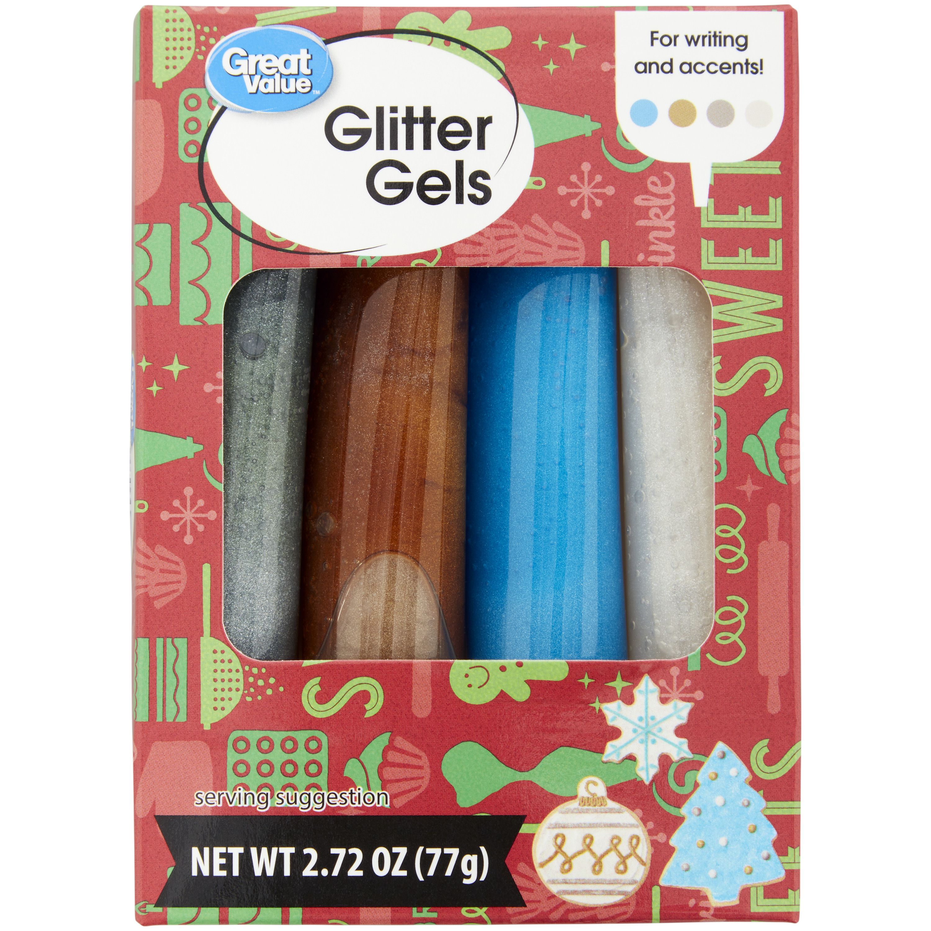 Great Value Silver, Gold, Blue and White Holiday Glitter Gel Frosting Tube Set, 2.72 oz. (4-Count... | Walmart (US)