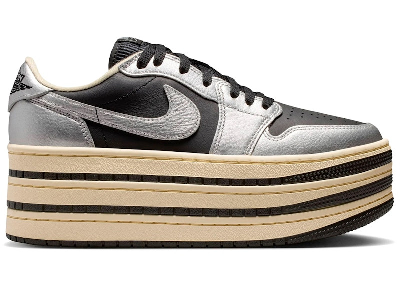 Jordan 1 Low Triple Stack (Women's) Sneakers in Metallic Silver/Black/Muslin | StockX