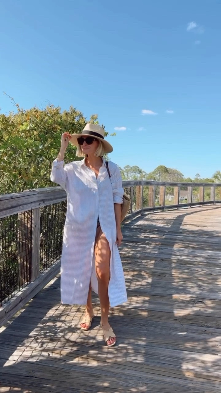 This striped shirt dress I got from Amazon is the perfect cover up! I’ve also worn it just as a dress! It’s super versatile & perfect for spring & summer! Wearing size S!

Loverly Grey, cover up, Amazon, beach outfits, straw hat, beach tote, resort wear, sandals 

#LTKSeasonal