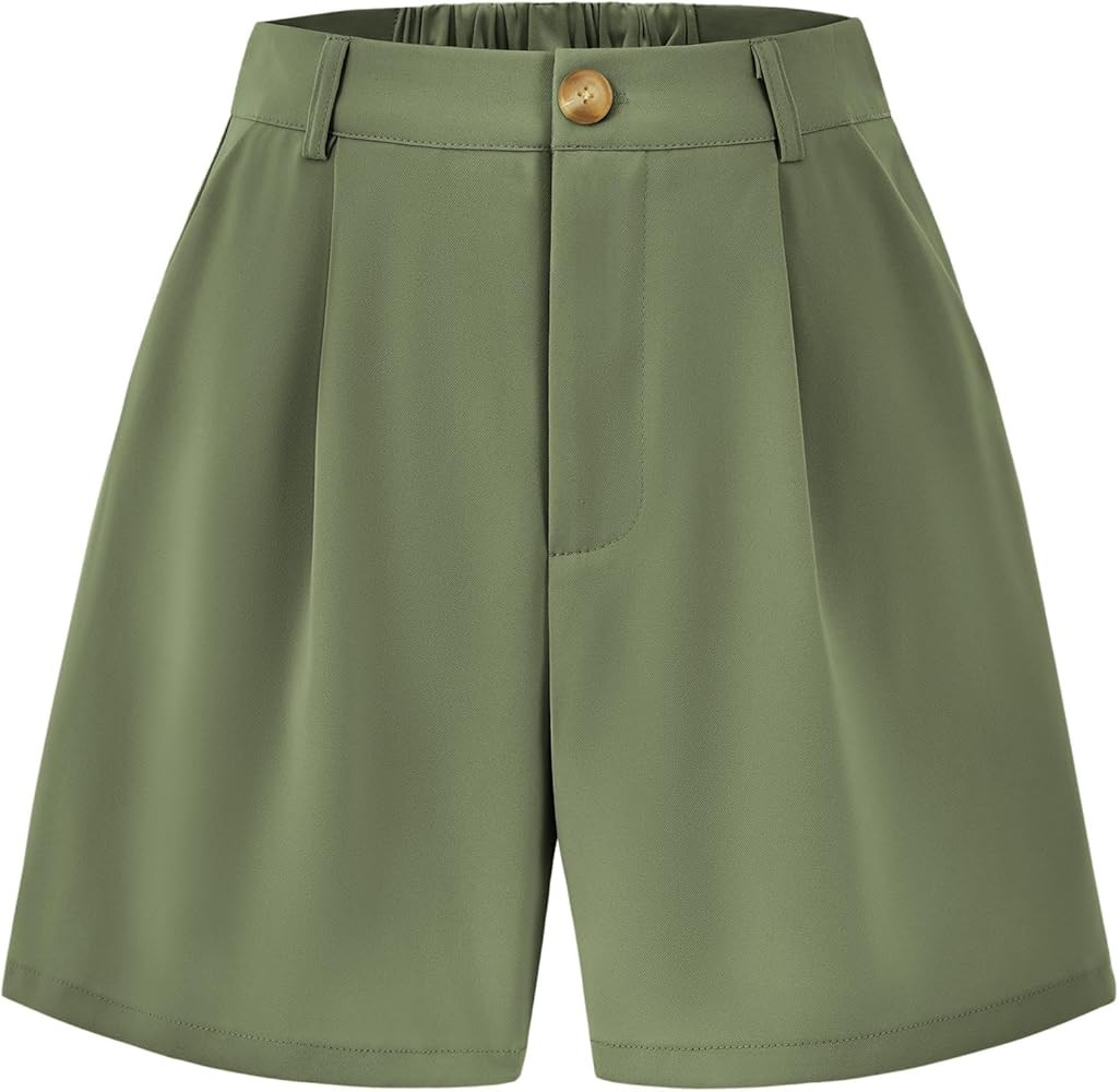 KIRUNDO Womens Shorts Casual 2024 Spring Summer Outfits Back Elastic High Waisted Wide Leg Dress Shorts with Pockets | Amazon (US)