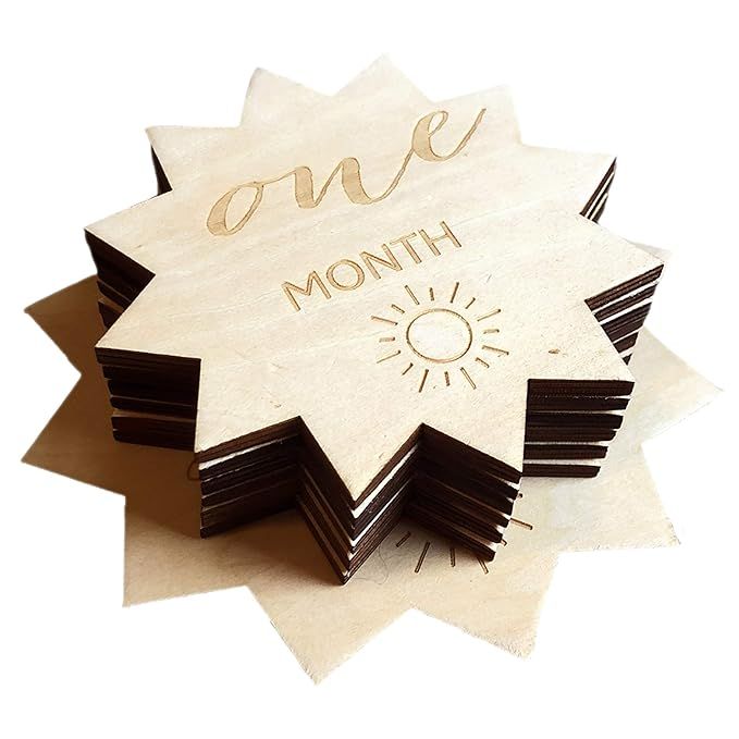 Baby Monthly Milestone Cards | Each Month Wood Discs Double Sided Wooden Plaques | 1 SET OF 12 Mi... | Amazon (US)