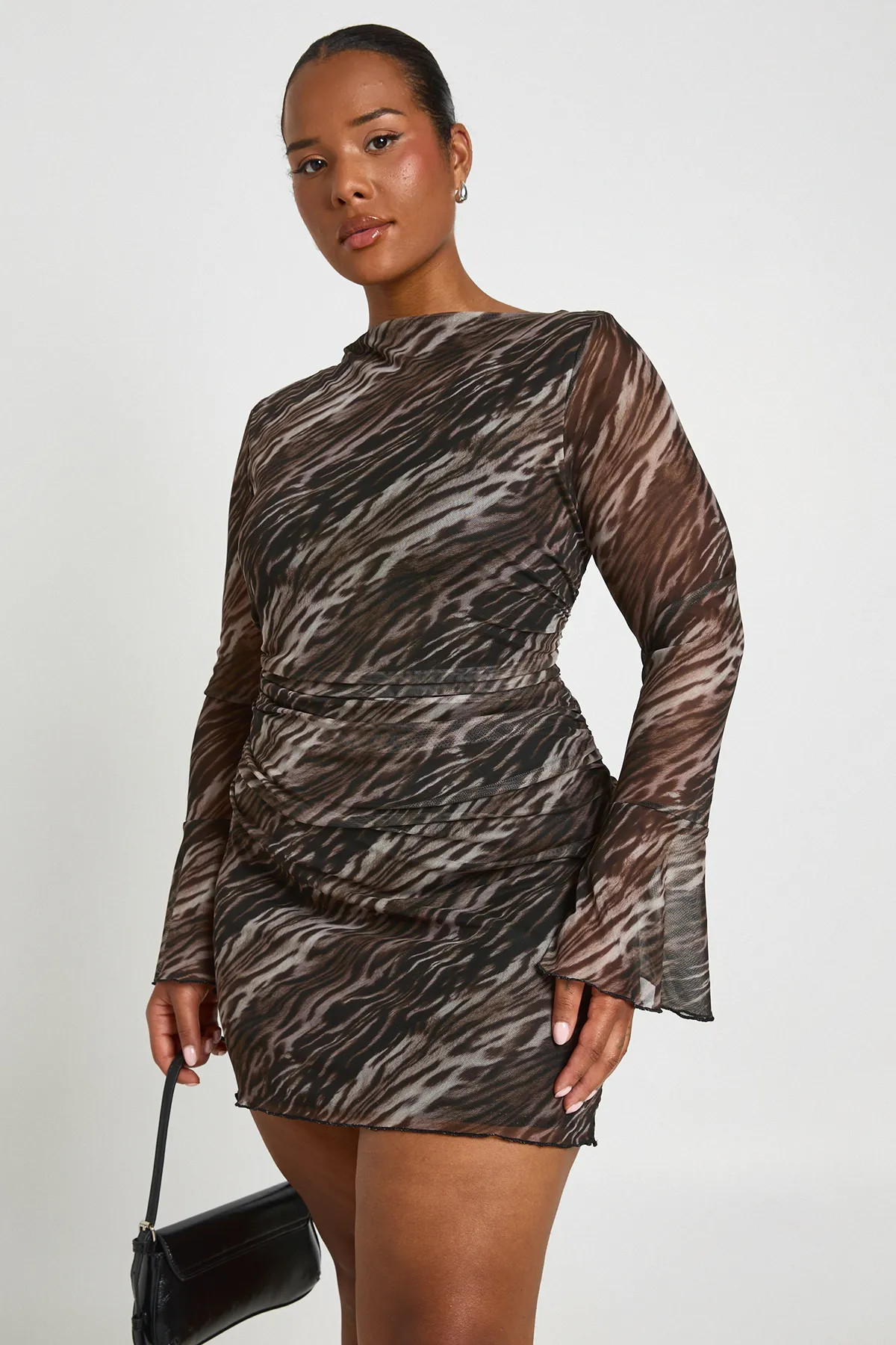 Plus Mixed Animal Ruffle Sleeve Mini Dress | boohoo (US & Canada)