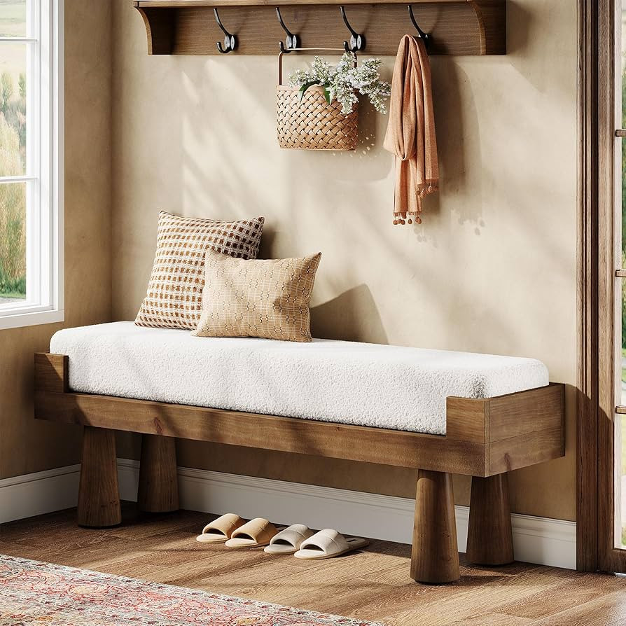 Tribesigns Upholstered Entryway Bench, Shoe Bench Padded Seat with Solid Wood Legs, Bedroom Bench... | Amazon (US)
