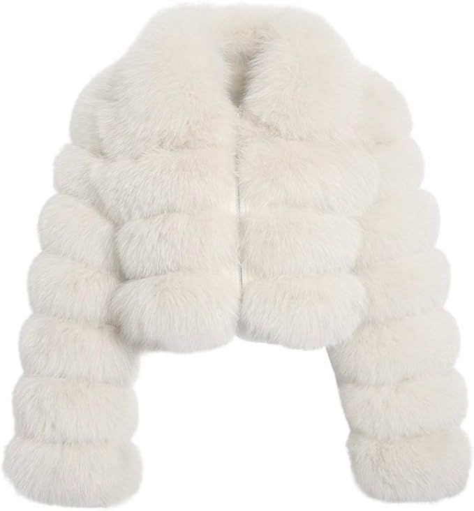 loveimgs Women Fluffy Faux Fur Coat Cropped Jacket Puffer Jacket Zip Up Winter Warm Fuzzy Teddy J... | Amazon (US)