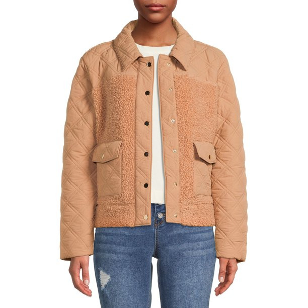 Time and Tru Women's and Plus Mixed Media Cropped Shacket - Walmart.com | Walmart (US)