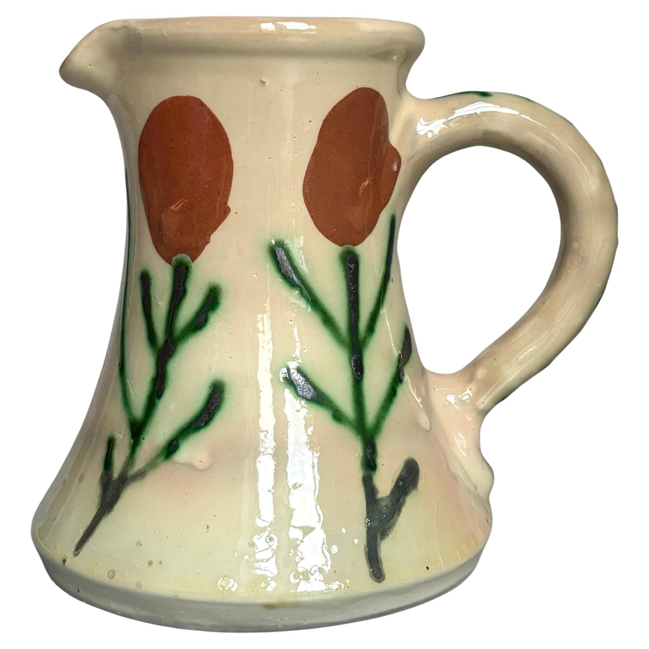 Naïve Floral Pitcher Vase, circa 1950s | 1stDibs