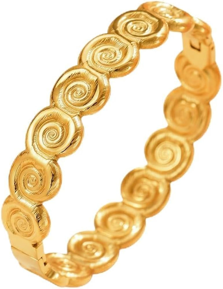 Ocean Beach Style Bangle Bracelets for Women 18K Gold Plated Turtle Fish Conch Bracelet Stainless... | Amazon (US)