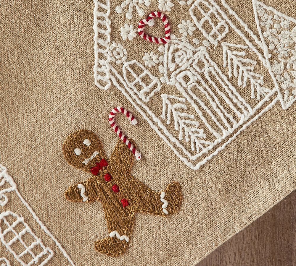 Gingerbread Village Embroidered Table Throw | Pottery Barn (US)