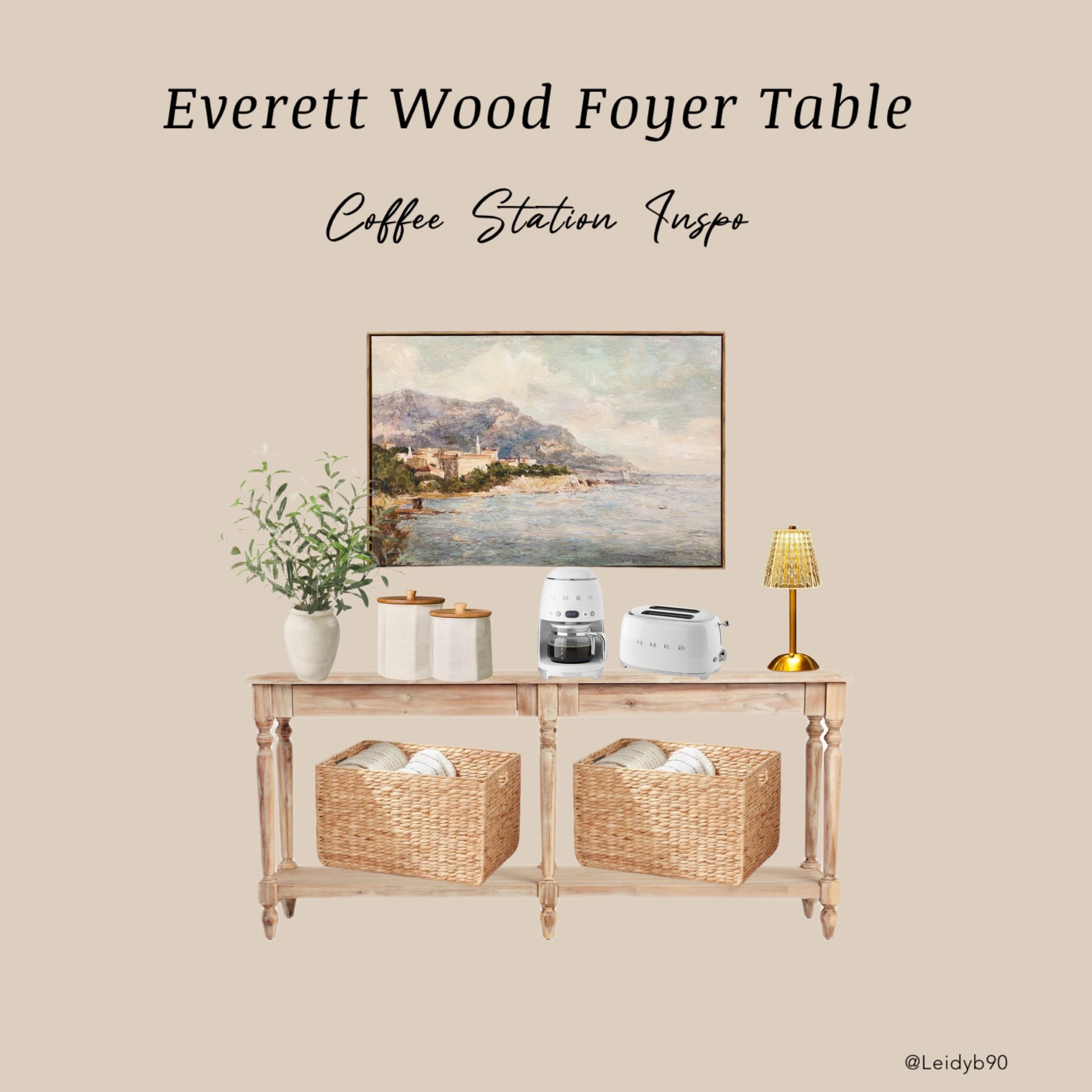 Coffee station Styling Idea ✨ Everett Table, console table styling idea, landscape art, canisters, mini lamp, baskets, olive stems, buffet table, target, worlds market 

#LTKSeasonal #LTKSaleAlert #LTKHome