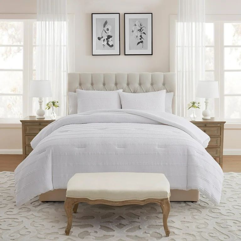 My Texas House Evelyn 3-Piece Bright White Seersucker Comforter Set, Full/Queen | Walmart (US)