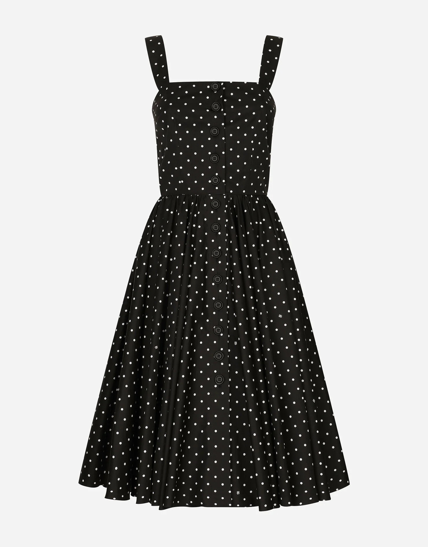 Calf-length cotton dress with polka-dot print | Dolce & Gabbana US