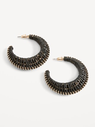 Raffia-Woven Moon Hoop Earrings for Women | Old Navy (US)