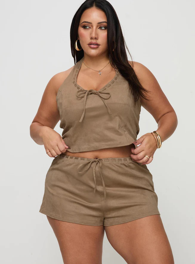 Eternal Youth Faux Suede Short Taupe Curve | Princess Polly US