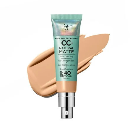 IT Cosmetics CC+ Cream Natural Matte Foundation with SPF 40 - Shine-Reducing & Long-Wear Full Coverage Foundation For Oily Skin - With Hyaluronic Acid - Non-Comedogenic Medium - 1.08 fl oz | Walmart (US)