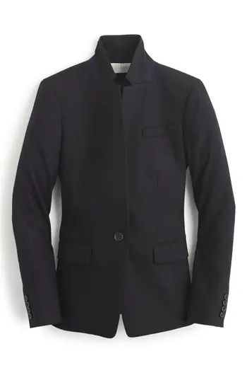 Women's J.crew Regent Stand Collar Blazer, Size 00 - Black | Nordstrom