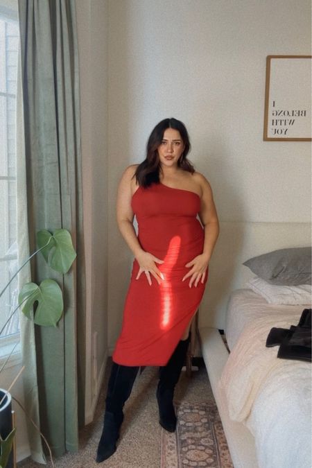 Little red dress! Mid length red dress. Valentine’s Day look for curvy mamas. Size large. 

#LTKsalealert #LTKcurves #LTKSeasonal